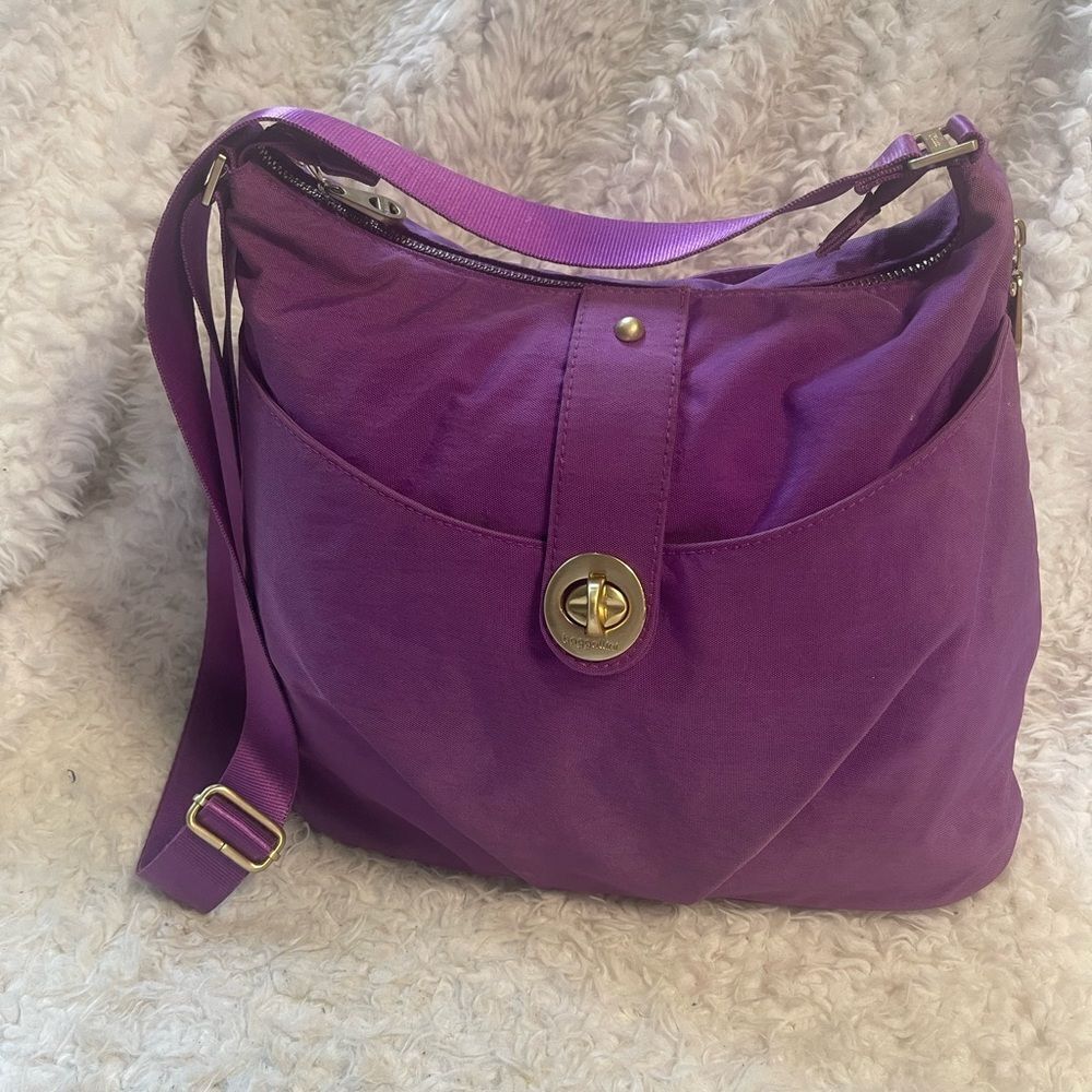 Baggallini nylon Purple  Shoulder Bag/crossbody Bag ,Brass hardwares